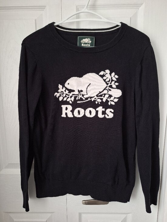 Roots Sweaters - Roots Black and White Knit Crewneck Sweater 100% Cotton